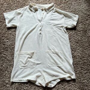 Billabong Cream Textured Button-Up Romper/Onsie